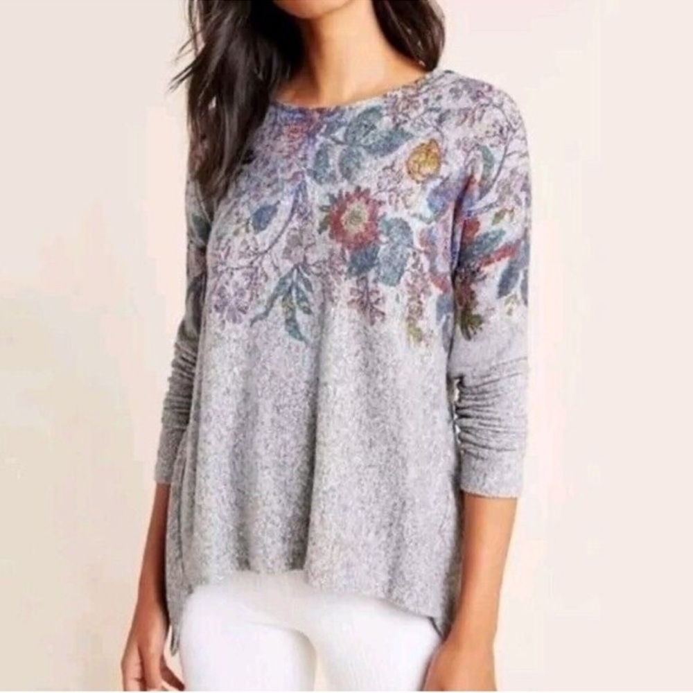 Saturday Sunday By Anthropologie Floral Sweater In Dark Heather Grey